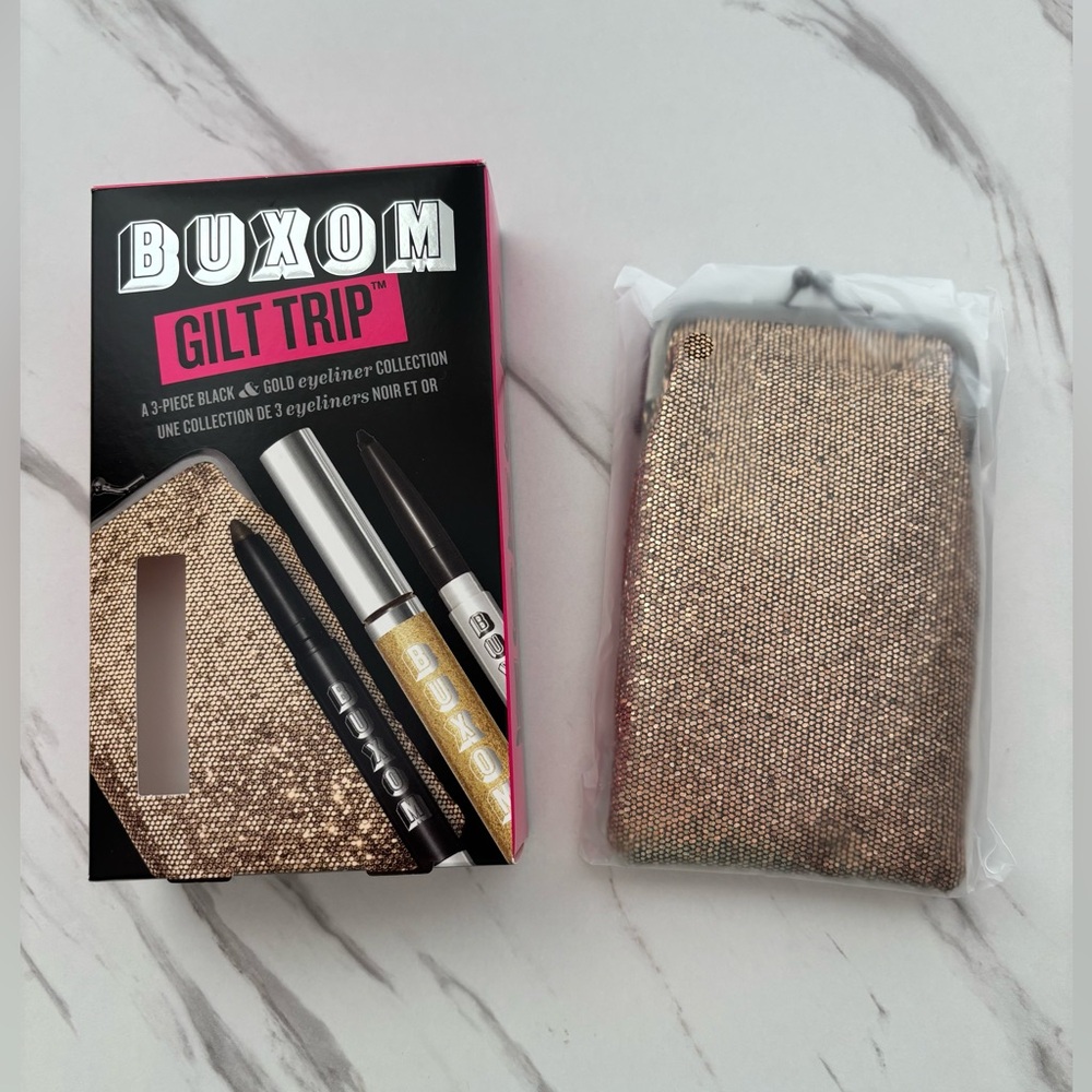 Buxom Gold Makeup Bag – Limited Edition Cosmetic Pouch (NO MAKE-UP, New in Box)